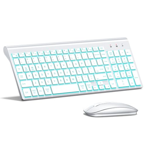 Wireless Backlit Keyboard and Mouse Ultra Slim Combo, TopMate 2.4G Silent Compact 2400DPI Mouse and Scissor Switch Keyboard Set, Batteries Included, for PC/Laptop/Windows/Mac/Gaming - BL Matte White - color: BL Matte White