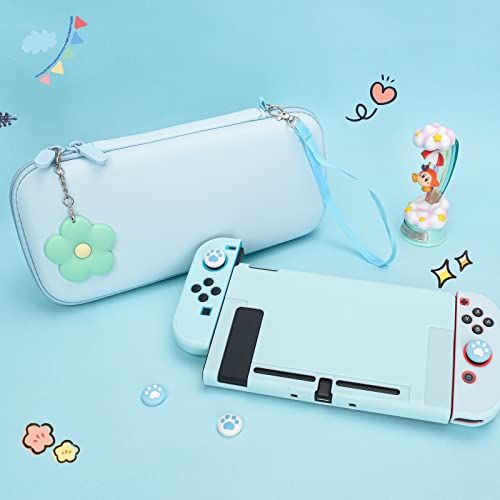 DLseego Blue Switch Case Set Carrying Case with 10 Slots Babyblue Protective Dockable Hard Shell with 4PCS Cute Cat Paw Thumb Grips Caps and 1PC Green Flower Blossom Chain for Switch 2017 Version - color: Blue, size: Switch 1 6.3inch