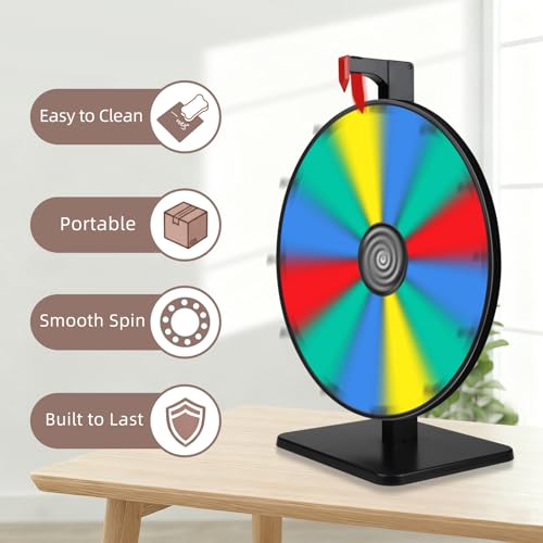 Pionites 12 Inch 12 Slots Prize Wheel Tabletop Fortune Spin with Dry Erase Marker and Eraser for Engaging Home Parties, Trade Show, Carnival Events (12'' 12slots)