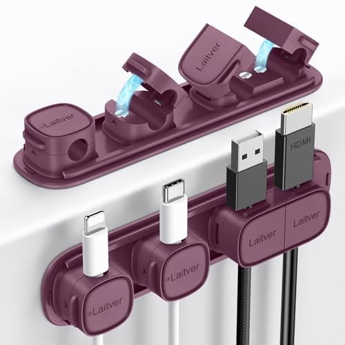 6 Pack Magnetic Cable Clips [1s Open/Lock], Cord Organizer Holder | Strong Adhesive Desk Cable Management- Organize Charging Cords Neatly for Home, Office, Car,Desk, Nightstand-Dark Purple - color: Dark Purple