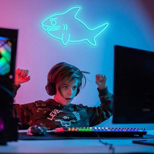 Shark Neon Sign for Wall Decor Fish LED Neon Light USB Powered Shark Shaped Light Sign for Wall Decor Man Cave Zoo Bedroom Home(10.63 * 16.54In) - style: Shark Neon