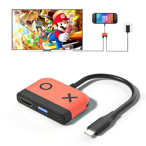 Switch Dock for Nintendo Switch 2,Portable TV Docking Station Replacement with 4K/60HZ HDMI TV USB 3.0 Port and USB C Charging,Compatible with Nintendo Switch 1/2/OLED Steam Deck - color: Red
