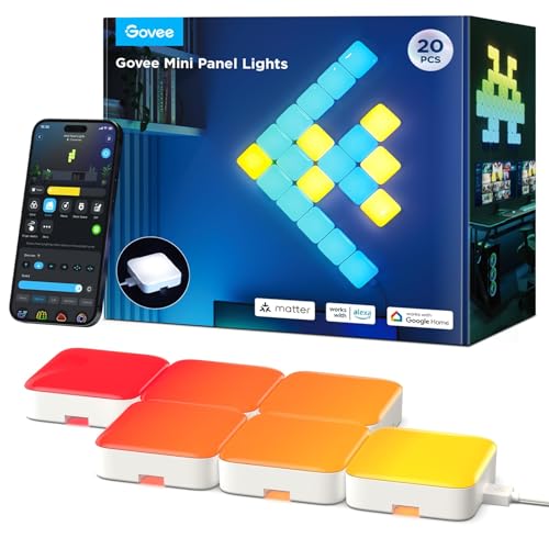 Govee Mini Panel Lights, RGBIC Wall Lights, Smart LED Wall Panels | Works with Matter, Alexa, Google Assistant, Sync with Music, DIY Gaming Light for Home Decor, Office, Bedroom, 20 Pcs