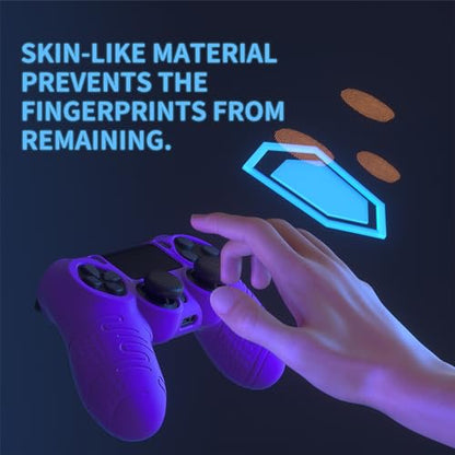 PlayVital Line & Dot Purple Silicone Cover Skin for ps4 Controller, Anti-Slip Soft Protector Case Cover with Thumb Grip Caps - color: Purple
