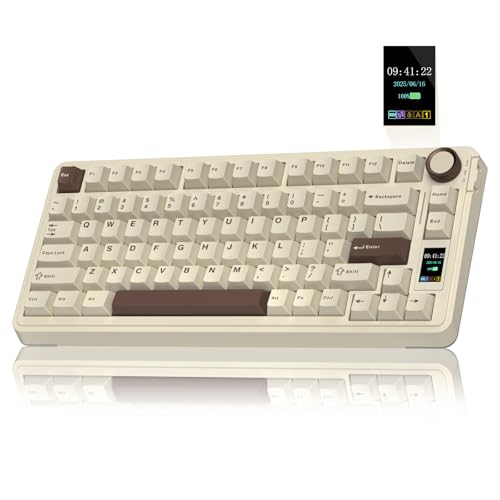AULA S75 PRO Wireless Mechanical Keyboard with Screen&Knob, 75% Hot Swappable Gaming Keyboard with Pre-lubed Switches, RGB Backlit, PBT Keycaps, Creamy Sounding Computer Keyboards - color: Mocha