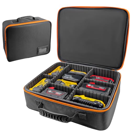 Extra Large Hard Tool Battery Carrying Case fits for Dewalt/Milwaukee/Makita 20V/60V/12V/18VBattery & Charger, Portable Power Tool Box Storage Bag with Adjustable Dividers for Accessories Organizer
