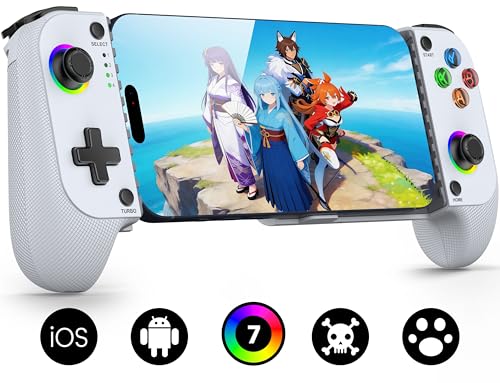 Mocagen MC1 Phone Controller for iPhone & Android – Ergonomic Grip, Low Latency, Case Friendly, Bluetooth Mobile Controller with Hall Effect Joysticks, Turbo, Portable Travel Companion for Car/Leisure - color: White