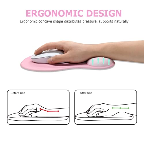 Gel Mouse Pad with Wrist Rest, Ergonomic Office Keyboard Wrist Rest, Pink | Mousepad with Wrist Support, Pain Relief, Computer Mouse Pad with Non-Slip PU Base, Desk Accessories Mat for Office & Gaming - color: Pink