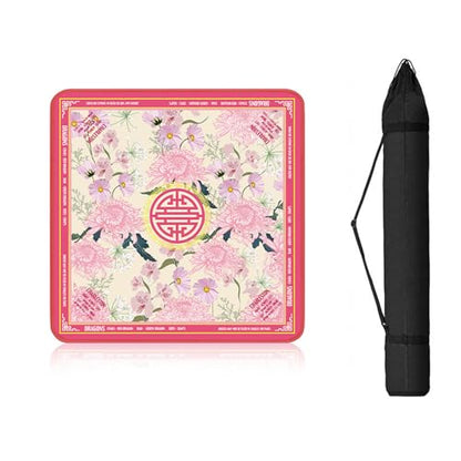 Pink Floral Mahjong Mat for Table with Rules, No Creases, Ships Rolled, 31.1 x 31.1 Non-Slip Noise Reduction Gaming Mat with Carrying Bag for Mahjong Poker Card Board Games - color: Pink