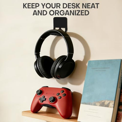 Wall Mount Headphone Stand, 2-in-1 Bendable Silicone Controller Holder, Adhesive Under Desk Hook for Gaming Office & Home, Fits All Headphones for PS5 Xbox Controllers - 1 Pack (Black/White) - color: Black