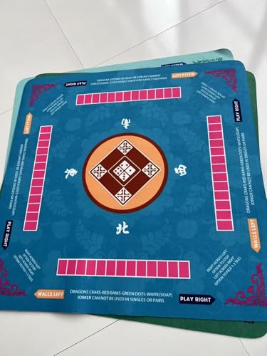 Mahjong Mat for Table, 31.5x31.5Inch American Mahjongg Table Mat (Blue3) | Anti-Wrinkle&Foldable Neoprene Mahjongg Travel Mat for Table with Learning Rule, Anti-Slip Noise Reduction Includes Carry Bag - color: Turquoise Blue