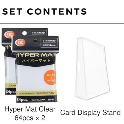 [2 Pack] Hyper Matte Sleeves Clear (66×91mm / 2.5" x 3.5", 128 pcs) Card Sleeves + 1 Acrylic Trading Card Display Stand | Made in Japan | Gift Set | Perfect for Standard Size Trading Cards - color: Clear