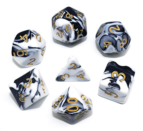 DND Dice Set Black & White Marble RPG Polyhedral Dice Fit Dungeons and Dragons(D&D) Pathfinder MTG Tabletop Role Playing Game 7-Die Dice Set - color: Black&white