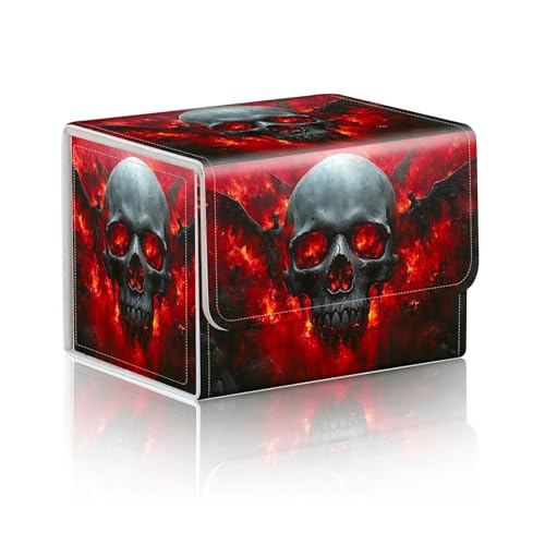 Trading Card Storage Box, Holds 100+ for MTG Cards, PU Leather with Magnetic Closure, Skull with Fiery Eyes and Winged Figures Durable Deck Box for Magic the Gathering, Trading Card Games - color: Skull with Fiery Eyes and Winged Figures