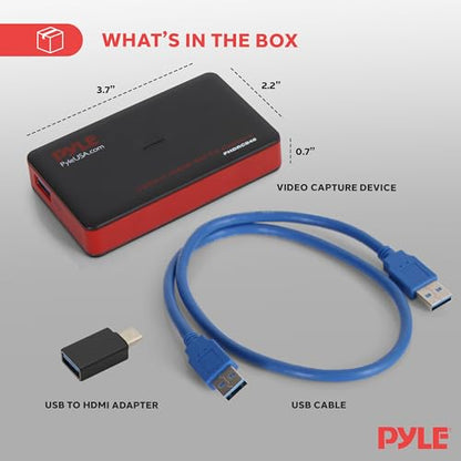 Pyle Video Game Capture Card Device with Video Recorder, HDMI Output, Full HD 1080P Live Streaming, USB, SD, PC, DVD - PHDRCB48.6