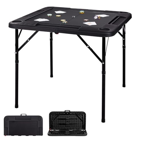 Ktaxon 34" Mahjong Table with 4 Cup Holders and Chip Trays, Black | Domino Folding Square Tables Set Suitable for Indoor & Outdoor Game, Card Poker & Puzzle for 4 Adult Players - color: Black, size: 34"