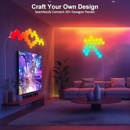 Kangtaixin Hexagon LED Lights 8 Pack - RGB Wall Panels with Music Sync, Smart App & Remote Control, DIY Modular Hex Light for Gaming Room, Bedroom, Living Room, Wall Decor - size: 8 Pack