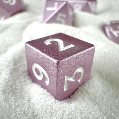 MYZOFEEL 7 pcs Mini Metal Dice Set for DND RPG Games with Keychain Case Portable Role Playing Dice Perfect Accessories - Polyhedral Dice, Dungeons and Dragon Game Dice Set D&D Gifts with Box (Pink) - color: (Pink)