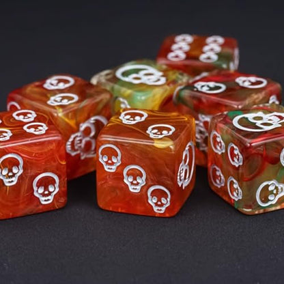 Skull Dice,10 Pieces 16MM Halloween D6 Dice Mini Skull Face,Unique 6 Sided Dice Set Standard Game Dice for MTG DND Tenzi Farkle Yahtzee Bunco or Math Learning(Red) - color: Red