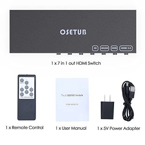 7 in 1 Out HDMI Switch 4K@60Hz with HDR, HDCP 2.2 & 3D and IR Remote Control for PS5, Xbox, Nintendo Switch, Apple TV, Roku, Fire Stick (Home/Office Use) - size: Enhanced 4K60Hz 7×1 HDMI Switch
