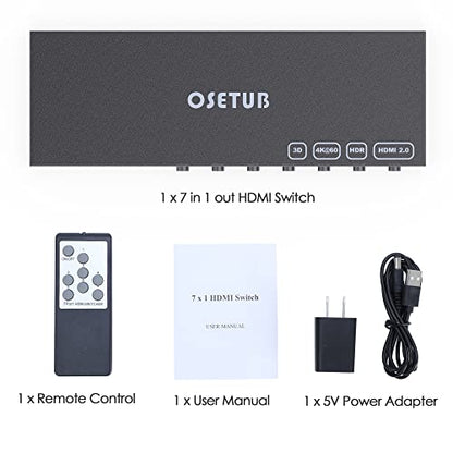 7 in 1 Out HDMI Switch 4K@60Hz with HDR, HDCP 2.2 & 3D and IR Remote Control for PS5, Xbox, Nintendo Switch, Apple TV, Roku, Fire Stick (Home/Office Use) - size: Enhanced 4K60Hz 7×1 HDMI Switch