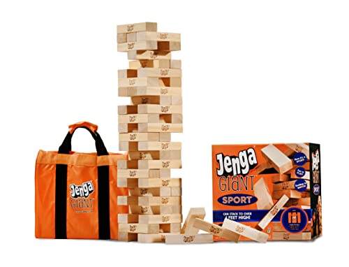 Jenga Giant Sport, Stacking Game with Tournament Chart & Travel Bag, Party Game for Kids & Adults, Stacks to 4 Feet - style: Sport