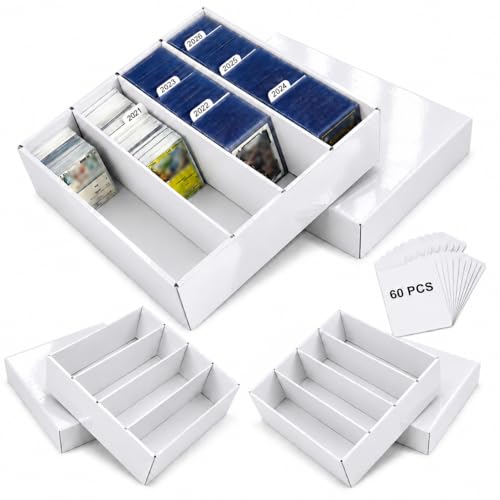 3 Pack 4 Row Trading Card Storage Box with Dividers, Fits 700+ Toploaders or 3800+ TCG Cards, Heavy Duty Double Wall Cardboard Card Storage Box for Bulk Card Storage,Sports,MTG&PKM Card Storage - size: 3-Pack-Toploader
