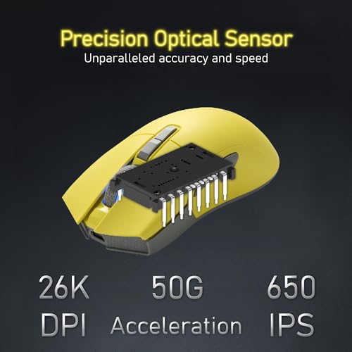 iRocks M31R Wireless Gaming Mouse, Triple Mode 2.4G/ Bluetooth/USB-C Detachable Cable Gaming Mouse, Kailh GM8.0 Switches, Advanced PixArt PAW3395 Optical Sensor, Up to 26,000 DPI - Lemon Yellow - color: Lemon Yellow