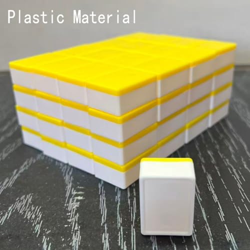 65 Tiles 30mm Seaside Game Blocks, Vita Game, Tiles Escape Game for Kids in ABS Plastic Material Set with 4 DIY Stickers Plastic Mahjong Style, Simple Packaging (Yellow) - color: Yellow