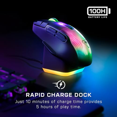 Turtle Beach Kone XP Air Wireless RGB Gaming Mouse for PC | 19K DPI Sensor, Rechargeable 100-Hr Battery, Charging Dock, 29 Programmable Inputs, Ergonomic, Bluetooth, 4D Wheel, Black - color: Black