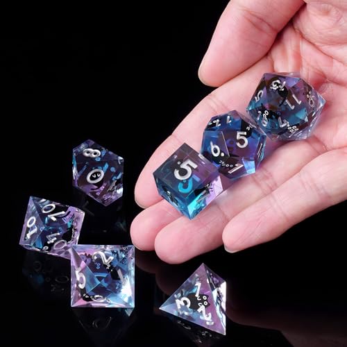 DND Dice Set, 7 Pcs Sharp Edge D&D Dice Polyhedral Resin Cat Dice for Dungeons and Dragons RPG MTG Role Playing Table Games - color: Blue-4