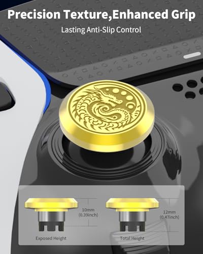 KD.FLY Metal Thumbsticks & Back Paddles for PS5 Edge Controller Joystick Replacement, Custom Analog Thumb Sticks Caps for PS5 Dual Sense Edge Stick Module, 2 Joystick, 4 Back Buttons, Golden Dragon - color: Golden Dragon