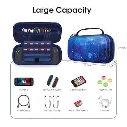 FINTIE Carrying Case for Nintendo Switch 2 (2025), Shockproof Hard Shell Switch 2 Case, Protective Cover Travel Bag with 19 Game Card & 2 Micro SD Card Slots & Inner Pocket, Starry Sky - color: starry sky