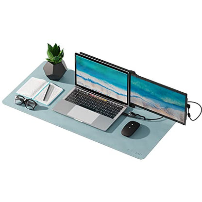 Mobile Pixels PU Leather Protective Desk Mat (Haze Blue) | Spill-resistant, Waterproof, Non-slip base, Stitched Large Extended Pad, Mouse and Monitors for the Home/Office 31.5"x15.75" - color: Haze Blue
