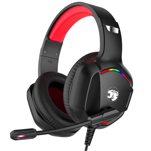 IMYB A36 Gaming Headset with Mic Stereo Headphones for Pc, PS5, Xbox | RGB Wired Over-Ear Noise Cancelling for Xbox Series X/S, PS4, Nintendo Switch, Computer, Laptop, Mac - color: Red