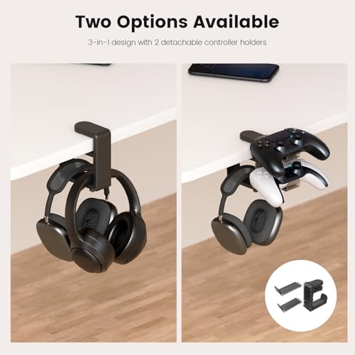 Rotating Headphone Stand - EURPMASK Upgraded PC Gaming Headset Stand, Adjustable Clamp-on Headphone Holder, Headphones Hanger Hook Under Desk with 360 Degree Swivel&Cable Clip Organizer - Darth Vader - color: Darth Vader Black