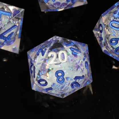 DND Polyhedral Resin Dice Set, 7 Pcs for Dungeons and Dragons RPG Table Games, Sharp Edge, D4 D6 D8 D10 D12 D20 - color: Starlit Ice