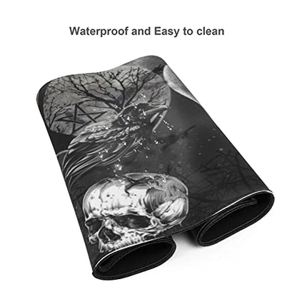 Triple Moon Mouse Pad XL Extended Desk Mat, Computer Mousepad | Triple Moon Crow Skull Galaxy Halloween Non Slip Rubber,Stitched Edge, Gaming Pc Large Mice Pad 31.5 x 11.8 Inch - color: Black24