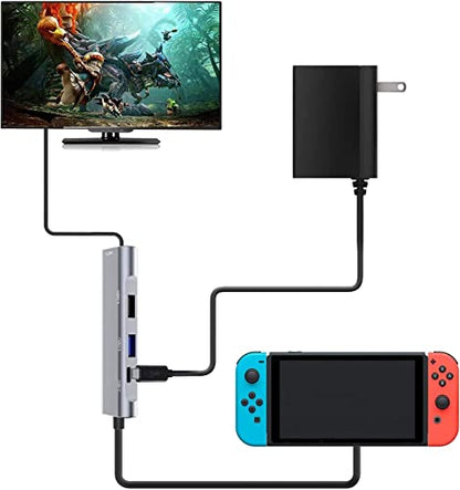 RREAKA 닌텐도 스위치 2/1 / OLED용 스위치 도크, 4K HDMI, USB 3.0 포트, 타입 C 100W 충전, 휴대용 미니 스위치 도킹 스테이션이 있는 4 in 1 스위치 TV 어댑터 - color: 실버