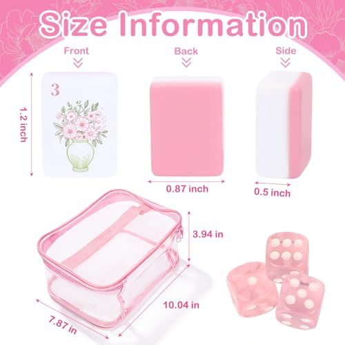 162 American Mahjong Tile Set with Storage Bag & Dice, 1.2" Mini Pink 3D Engraved Melamine Mahjong Tiles Travel Game for Adults, Friend & Family Game Night, Gifts for Mah-jongg Lovers - color: Pink