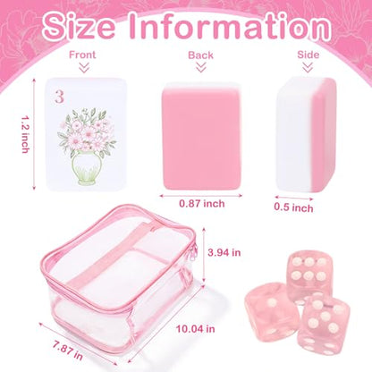 162 American Mahjong Tile Set with Storage Bag & Dice, 1.2" Mini Pink 3D Engraved Melamine Mahjong Tiles Travel Game for Adults, Friend & Family Game Night, Gifts for Mah-jongg Lovers - color: Pink