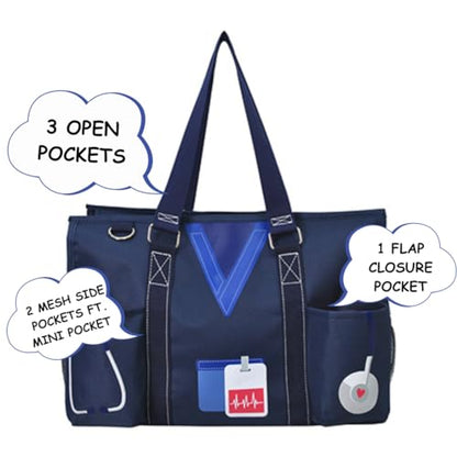 NGIL Utility Water Resistant Tote Bag | Work Tote for Women, Nurse Bag, Teacher's Choice Purse, Gym Bag, Everyday Organizer Top Zipper Closure - color: Nurse-navy