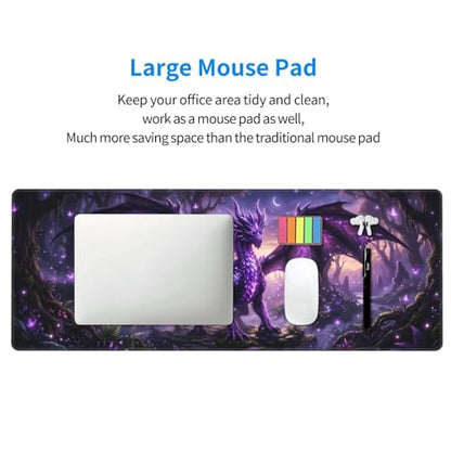 Purple Dragon Gaming Mouse Pad, Large Extended Desk Mat (31.5x11.8 in), Non-Slip Rubber Base Stitched Edges Mousepad for Work Office Gaming - color: 12