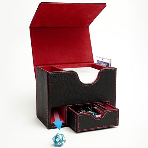 Commander Deck Box for MTG with Dice Tray - Card Deck Box Fits 100 Double-Sleeved Cards & 35PT Card Brick with Commander Display & Magnetic Holder for TCG/CCG Games-Black/Red - color: Black Red