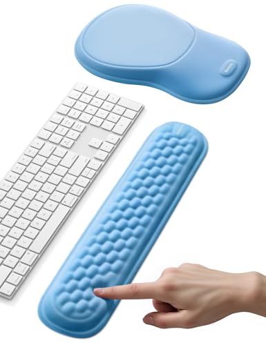 Meatanty Keyboard and Mouse Pad Wrist Rest Set, Ergonomic Wrist Pad Support, Computer Hand Palm Rest Combo, Memory Foam Typing Desk Accessories Carpal Tunnel Cushion, Laptop Office Home School-Blue - color: Sky Blue