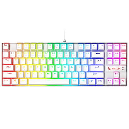 Redragon K552P Mechanical Gaming Keyboard TKL with 18 Backlight Modes, Hot-Swappable Blue Switches, 87-Key Compact Ergonomic Design, N-Key Rollover & Software Programmable Macro - RGB, White - color: White RGB