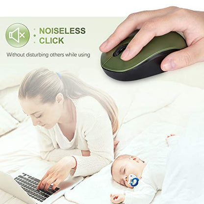 seenda Wireless Mouse for Laptop, 2.4G Noiseless Mouse with USB Receiver - Optical Tracking Portable Computer Mice for Chromebook, PC, Tablet, Windows System, 24 Months Battery Life - Green & Black - color: Green and Black