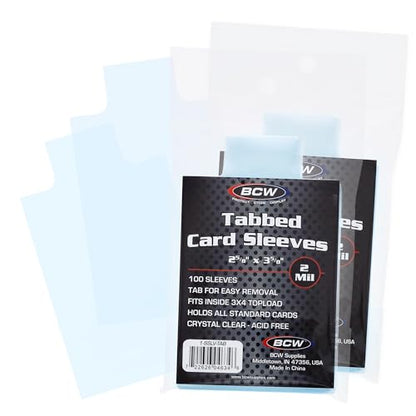 BCW Tabbed Card Sleeves (200 Pack) – Grading Sleeves for PSA, BGS, SGC, CSG, & HGA, Pull Tab for Standard Cards | Fits Toploaders & Semi Rigid Holders | Acid-Free, Archival Safe - style: 200 Pack