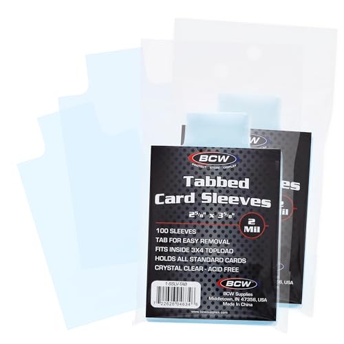 BCW Tabbed Card Sleeves (200 Pack) – Grading Sleeves for PSA, BGS, SGC, CSG, & HGA, Pull Tab for Standard Cards | Fits Toploaders & Semi Rigid Holders | Acid-Free, Archival Safe - style: 200 Pack