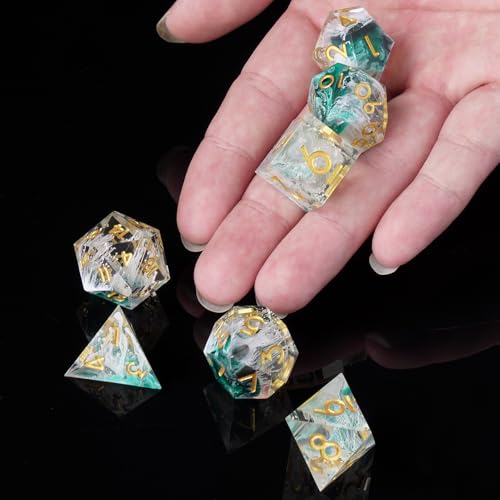 DND Dice Set, 7 Pcs Sharp Edge D&D Dice Polyhedral Resin Dice for Dungeons and Dragons RPG MTG Role Playing Table Games - color: Green